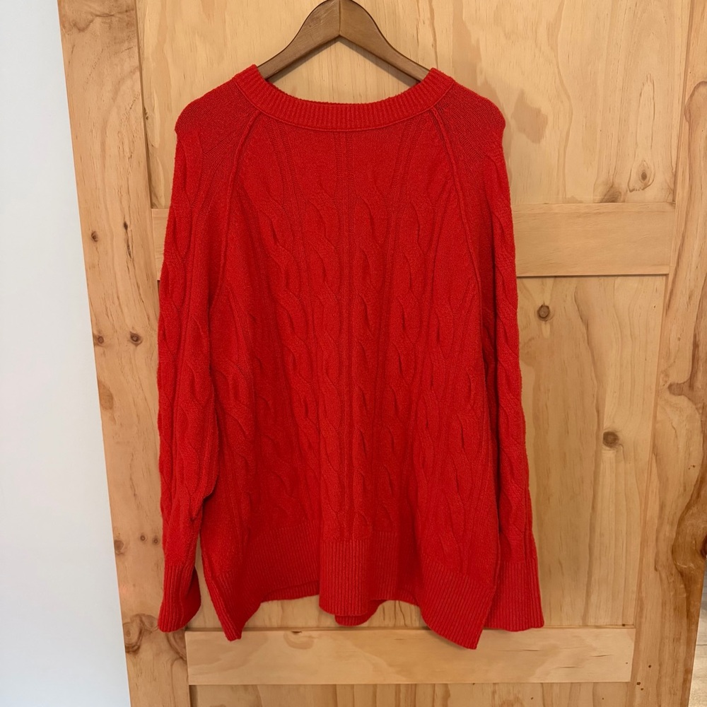 Aerie Oversized Red Cable Knit Sweater